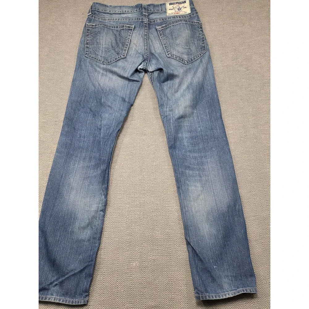 True Religion Skinny Jeans Mens 33 Blue Medium Wash Horseshoe Stitch Cotton‎